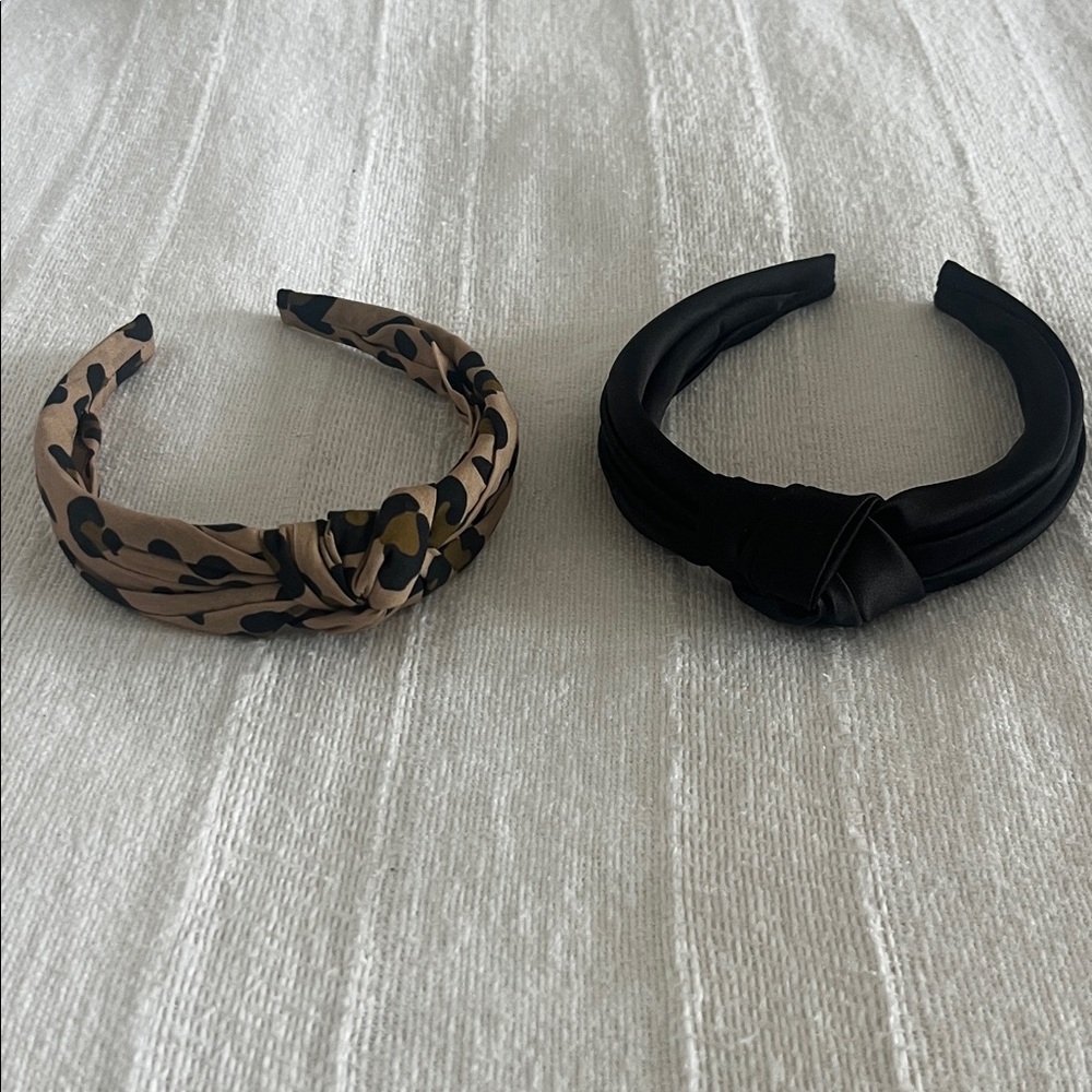 J. Crew Black and Tan Patterned Headband Duo